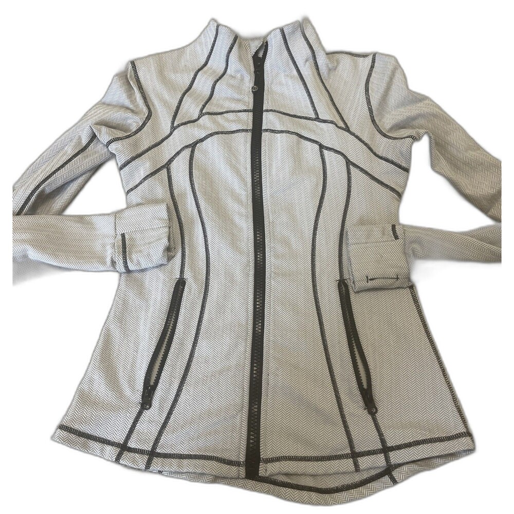 LULULEMON Women's Zipper Define Jacket Herringbone Twill Grey/Black Sz 8